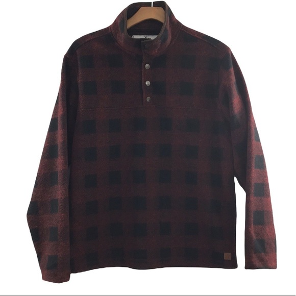 John Wayne Red‎ Black Plaid Henley Pullover Sweater Mens Large - Picture 1 of 13